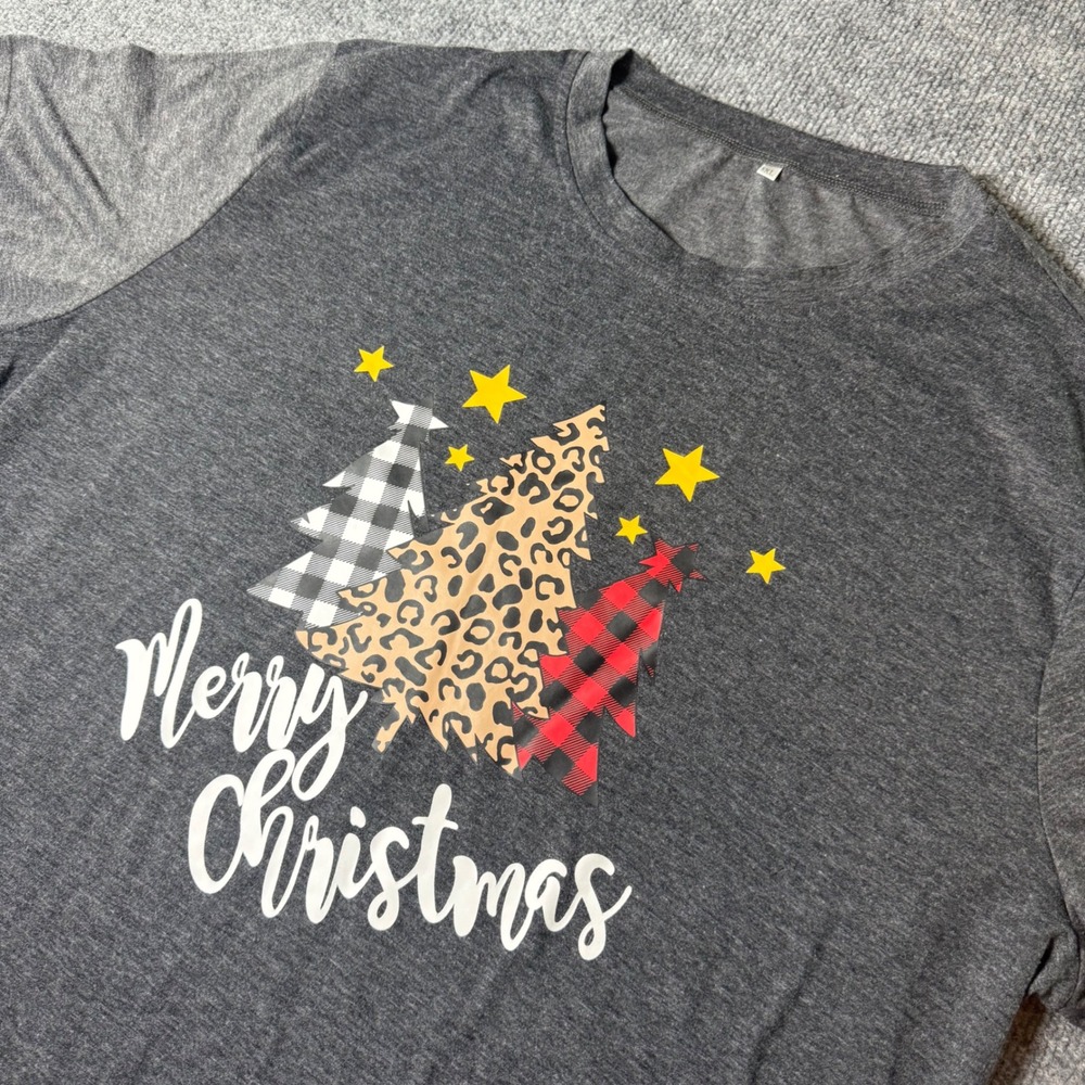 3XL‎ Christmas Tree Graphic T-Shirt Gray Holiday Raglan Sleeve Top